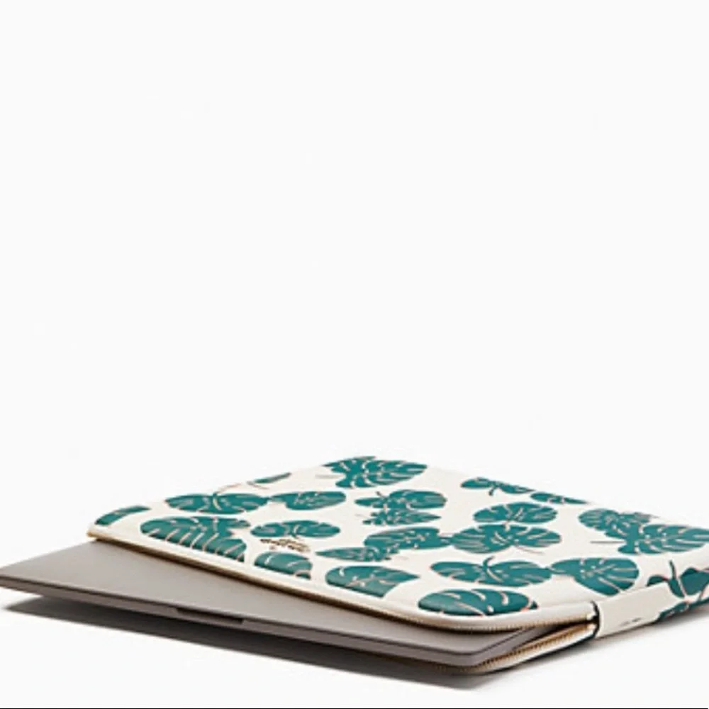 Kate spade laptop sleeve Monstera green leaves new